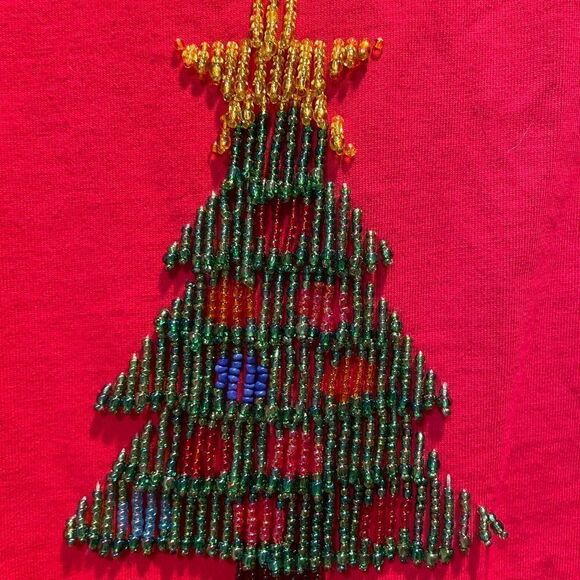 Quacker Factory Woman’s Glass Beaded Christmas Tree long sleeved red shirt XL - Picture 11 of 11